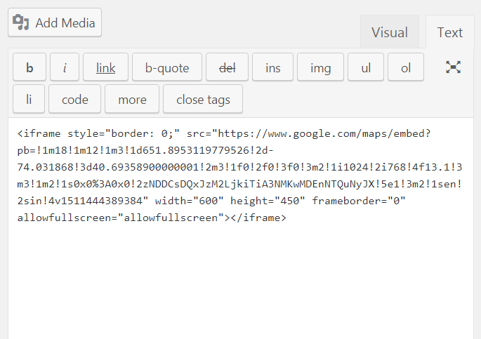 Embed Code of Google Maps for WordPress