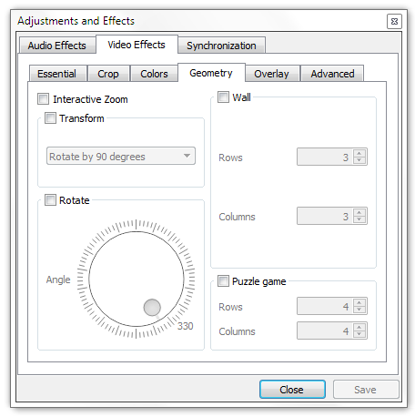 Adjustments and effect Vlc player