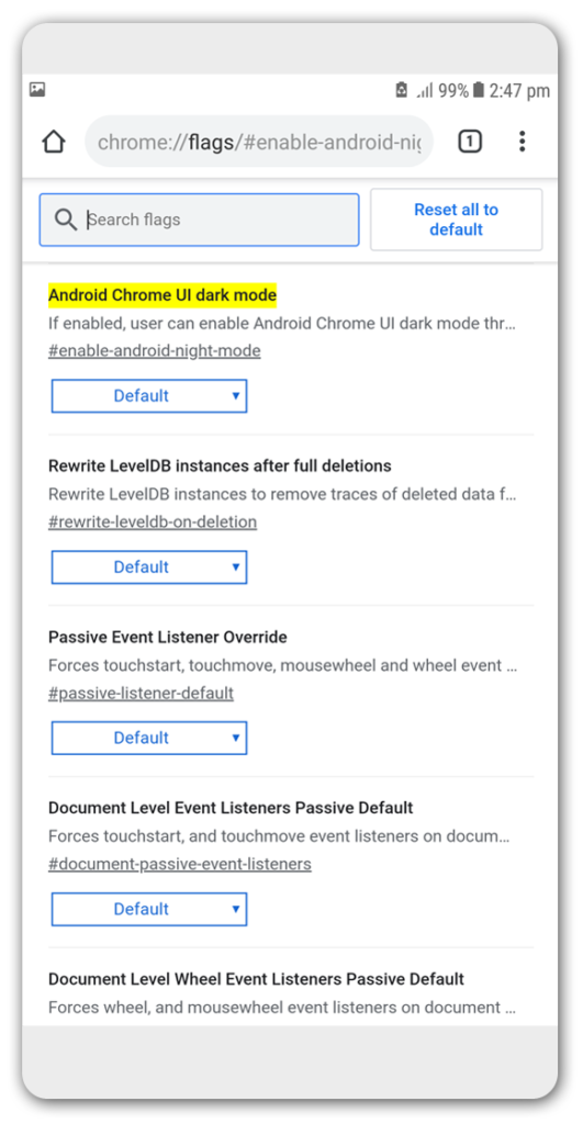 Dark UI mode in Android Chrome