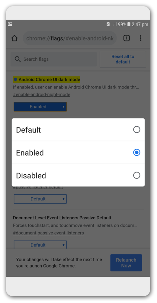 Enable Dark Mode in Android Chrome