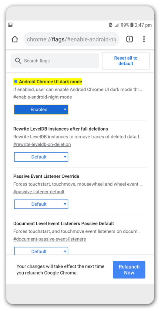 Android Chrome UI dark Mode