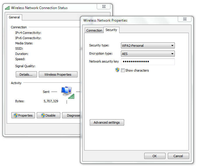 Network Properties and Password Wi-Fi