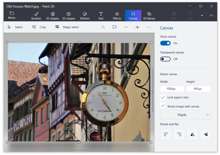 resize an image in paint 3d