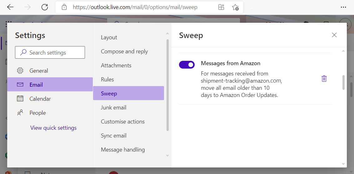 sweep feature in outlook for mac?