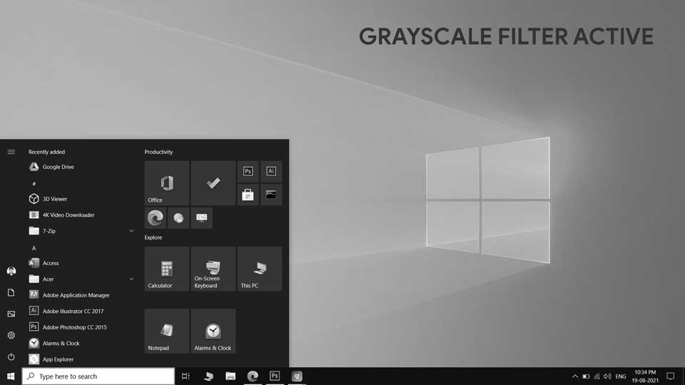 Grayscale Filter in Windows 10