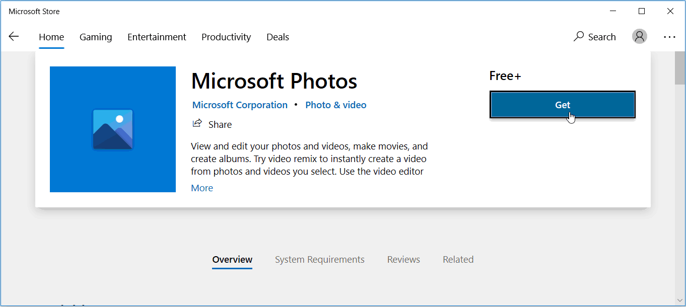 Download Photos app from Microsoft Store