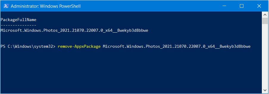 Reinstall the Microsoft Photos app using PowerShell