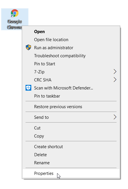 no shortcut tab in properties